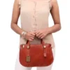 Top Zip Closure Leather Womens Casual HandBag