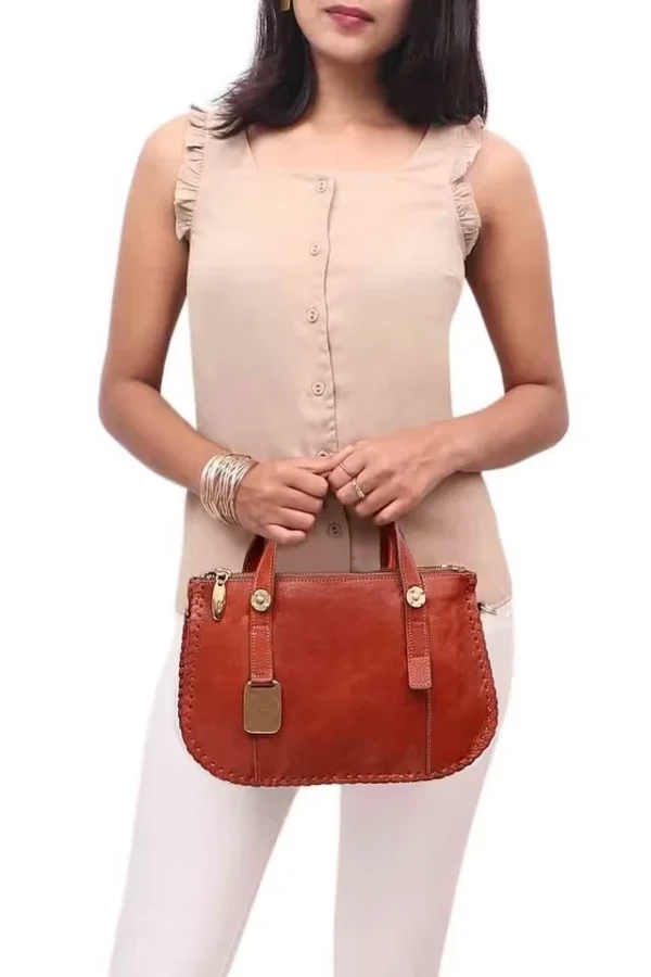 Top Zip Closure Leather Womens Casual HandBag