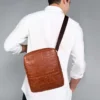 Eefa Animal Print Pure Leather Zipper Closure Men's Sling Bag
