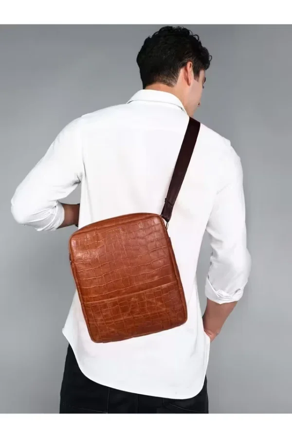 Eefa Animal Print Pure Leather Zipper Closure Men's Sling Bag